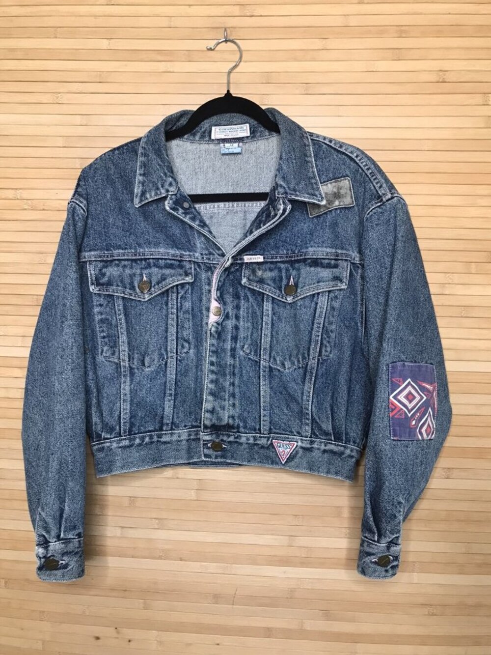 Vintage 80s Patchwork Denim Guess Jeans Jacket Size Medium M - Picture 6 of 8